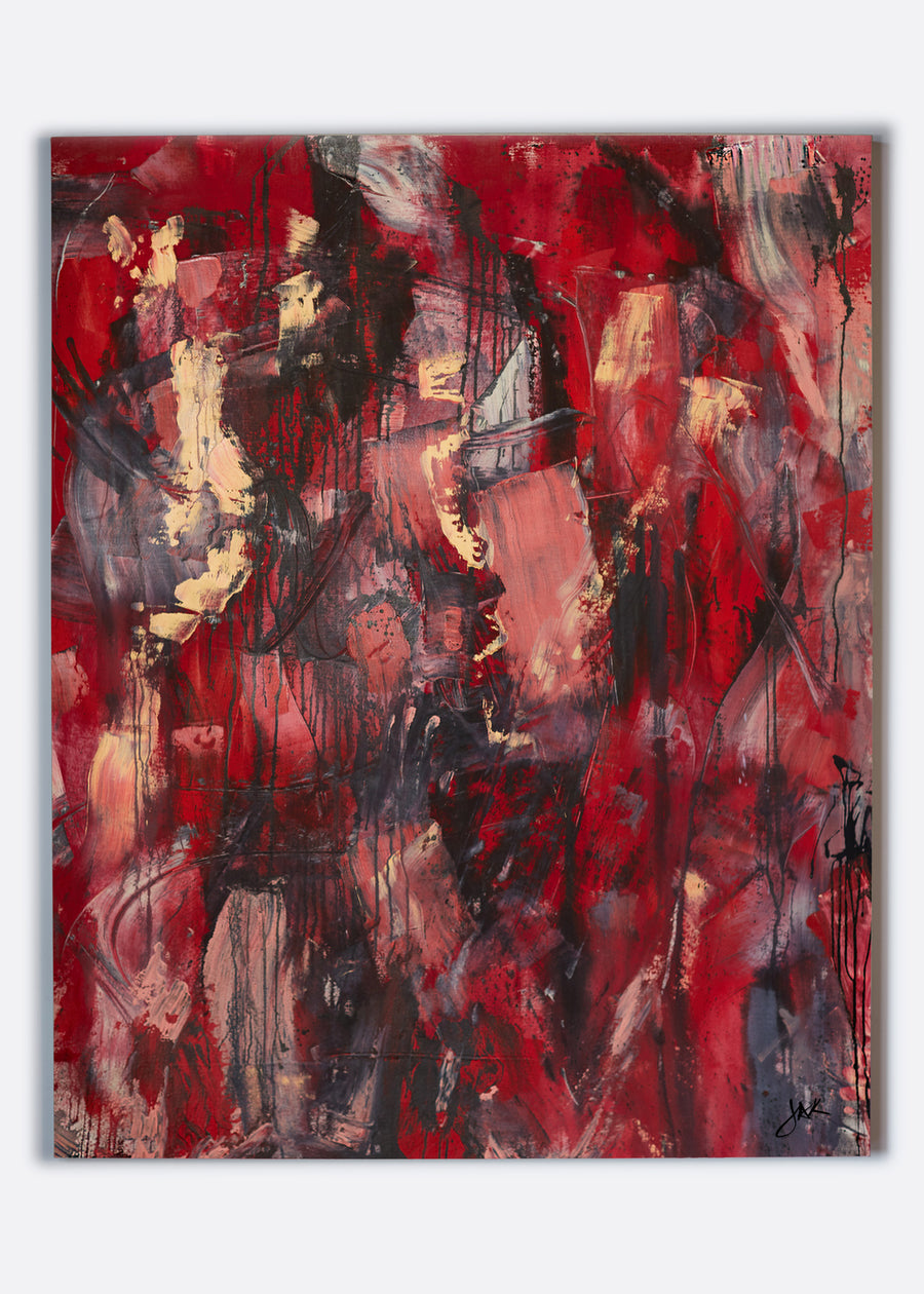 red day. abstract painting. 48"x60". 2023.