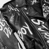 sticks and stones. a leather jacket.